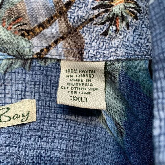 Vintage Rayon Shirt Blue Rayon Hawaiian Printed  Button Down Camp Collar Top - Picture 7 of 8